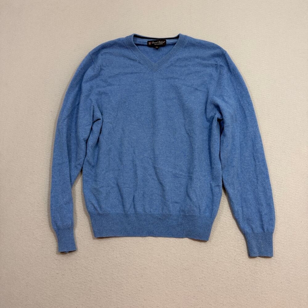 Daniel Bishop Cashmere Sweater Men's Large Blue V-Neck Pullover Preppy Cozy